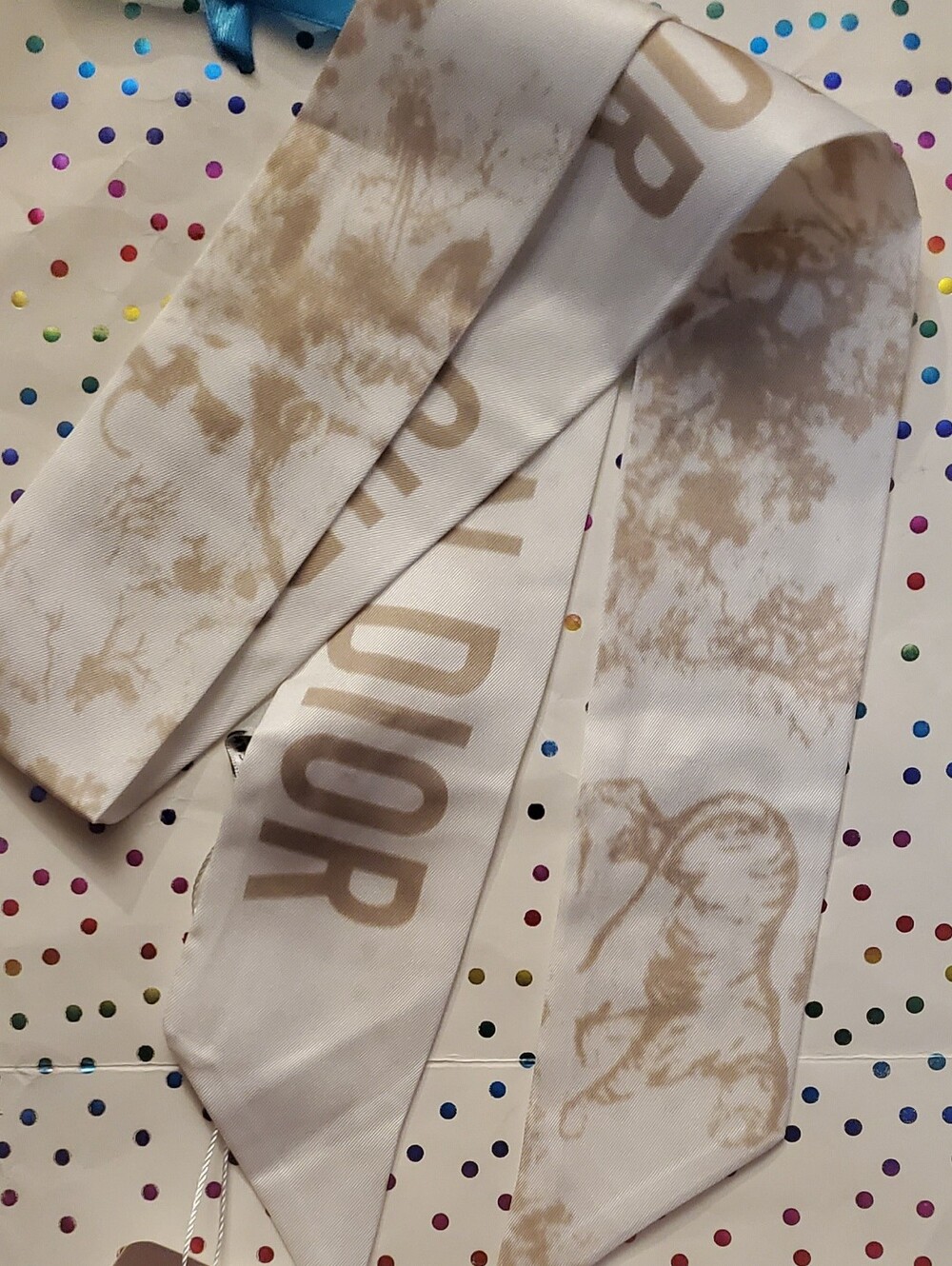 Silk Bag Twilly, Scarf, Hairtie; Cream And Gold